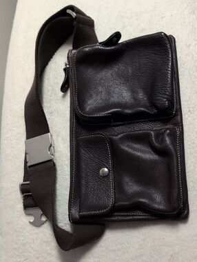 Roots  Leather Crossbody Belt/ Fanny Bag in Dark Brown